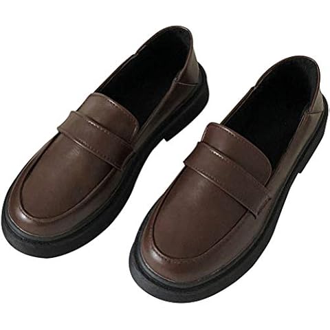 Women's JK Uniform Dress Shoes Slip on Oxford Shoes Classic Penny Loafers Anime Cosplay Use (Brown, 6.5) Cover