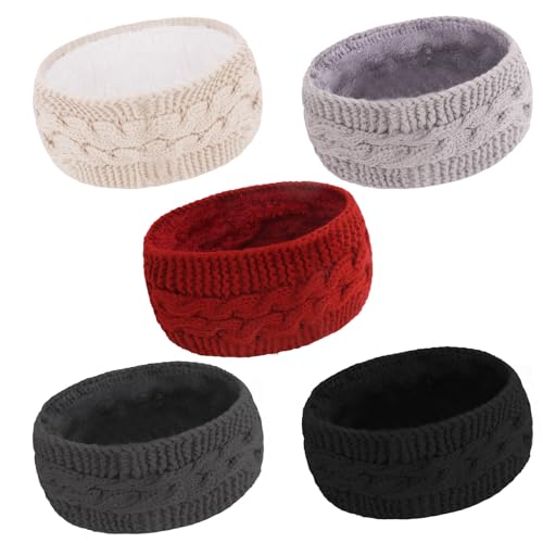 YARIEW 5 Pack Winter Headbands for Women Winter Ear Warmers Soft Fleece Lined Headband for Adults Stretchy Thick Warm Crochet Headband Fashion Hair Accessories