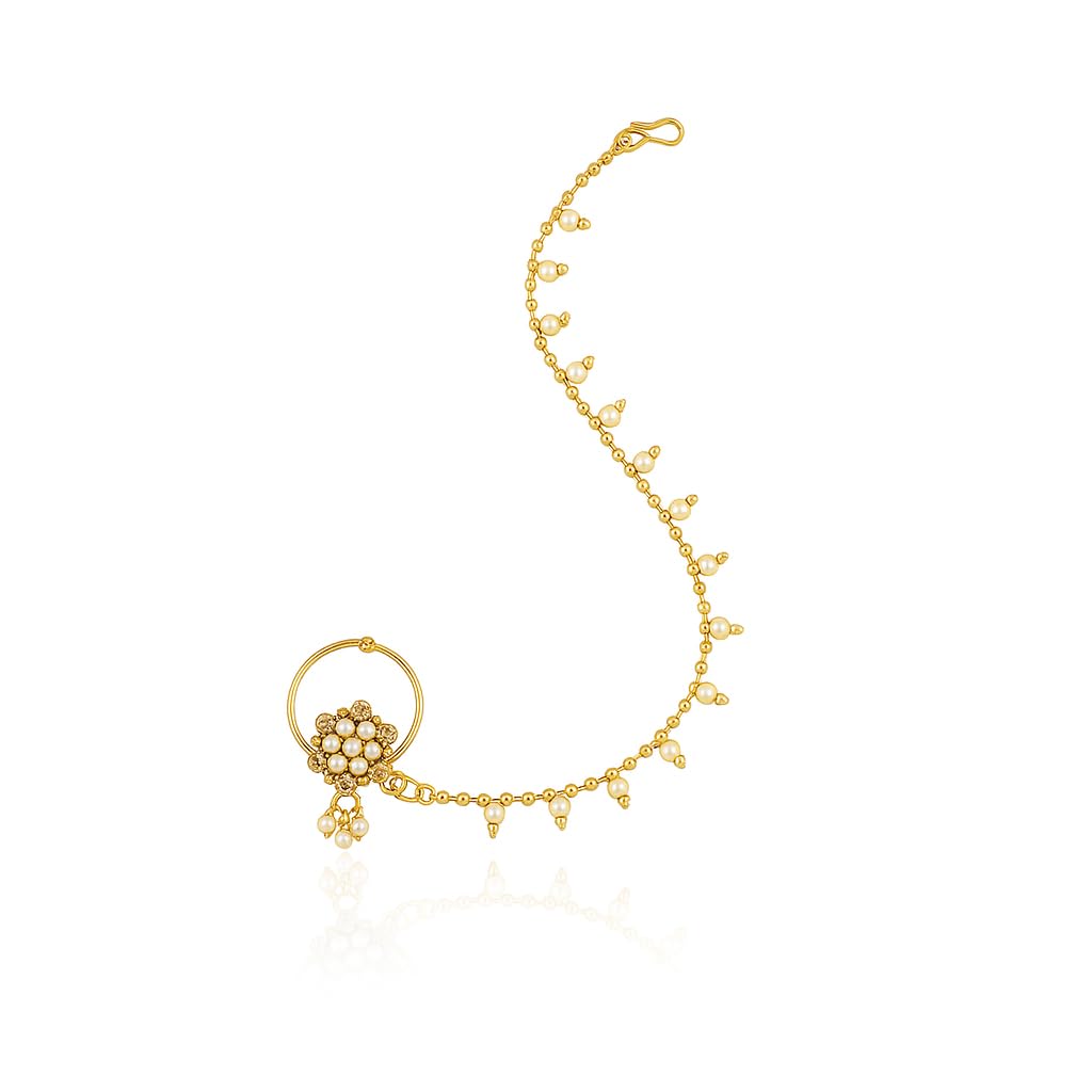Premium Gold Plated Kundan Nose Pin with Pearl Drops-image-19