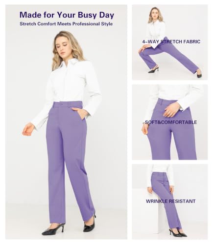 Image of Bamans Dress Pants Women Work Business Office Straight Leg Slacks