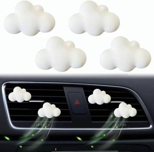 Image of 4 Pcs White Cloud Air Vent Clips, Cute Cloud Car Air Fresheners Vents Clips Car Diffuser Vent Clips Car Interior Decor Charm Cute Accessories Decoration for Women Automobile Aroma Diffusers