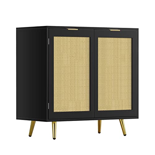 Anmytek Rattan Cabinet, Modern Black Sideboard Buffet Storage Cabinet Accent Cabinet With 2 Doors And Adjustable Shelf For Living Room Kitchen Hallway H0060 #TOP7