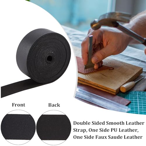 GORGECRAFT 25mm Wide Black Leather Strap 98 Inch Long Flat Leather Cord 1.6mm Thick Imitation Leather Strips Threads Strings for DIY Crafts Guitar Belt Handles Making Braiding Ropes Tooling Workshop - Image 4