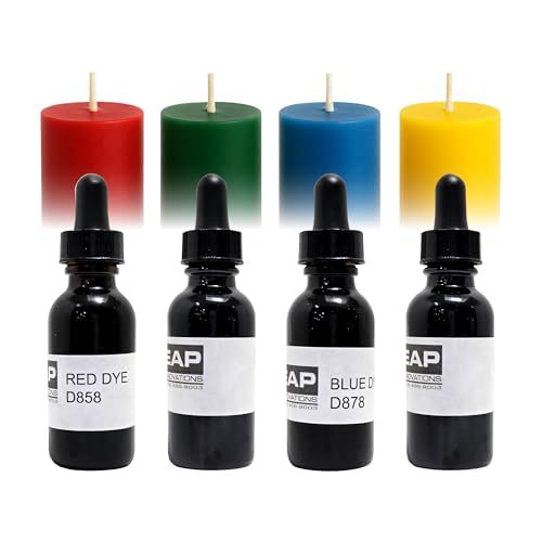 EAP Innovations Primary Colors Liquid Candle Dye Bundle, Highly Concentrated Liquid Dyes for Candle Making in 4 Shades, Red, Green, Blue, & Yellow, Fully Soluble for Flawless Blending, 1 oz Each