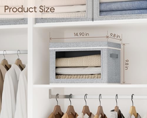 Image of Homsorout Collapsible Storage Bins with Lids - Stackable Storage Containers with Window, 6 Pack Fabric Cube Bins for Closet, Home & Office Organization Baskets, Light Gray, 14.9 inch x 9.8 inch x 9.8 inch