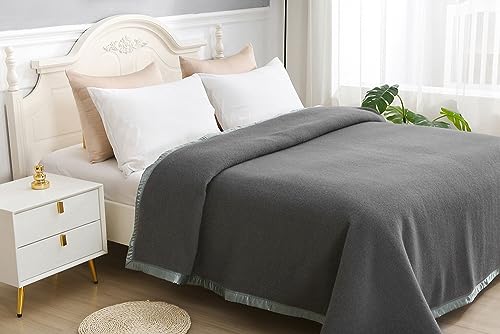 Thick Warm Wool Blankets,500GSM Heavy Blanket,100% Wool Blanket Twin Size,Wool Blanket Camping,Twin Wool Blankets for The Bed,Wool Outdoor Blanket(Dark Grey,80x60In)
