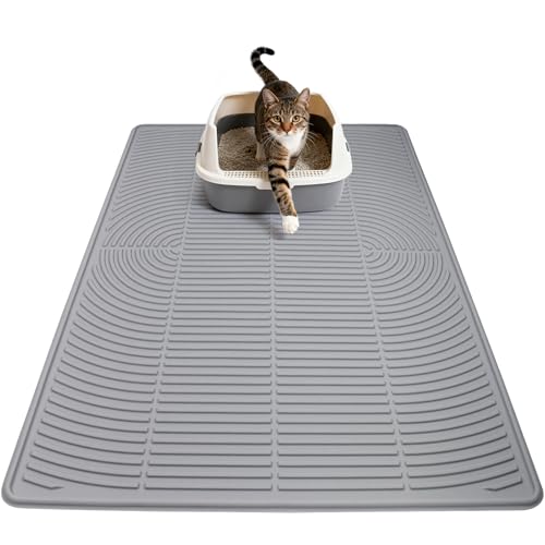 Cat Litter Mat Litter Trapping Mat, 40' x 28' Silicone Litter Box Mat Large, Non-Slip Cat Mat for Litter Boxs, Easy Clean Pet Food Mats for Floor Waterproof Silicone Cat Box Mat