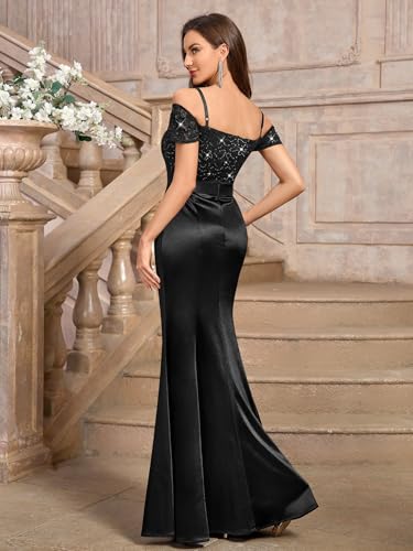 Image of Miusol Women's Elegant Sequin Lace Spaghetti Straps Formal Satin Maxi Dress