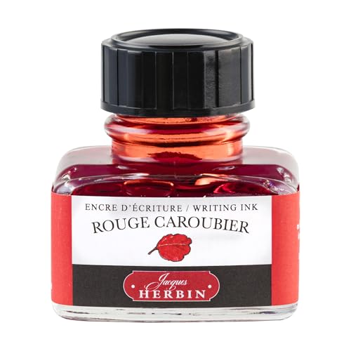 Jacques Herbin 13022T - One 30 ml Bottle of Ink for Fountain pens and rollerballs, Rouge Caroubier/Carob Tree red - Made in France - Calligraphy Writing
