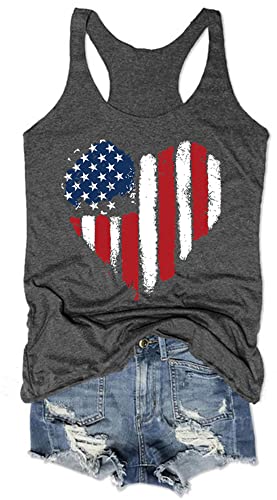 American Flag Tank Tops for Women 4th of July Air Force Flyover Flag Tank Shirts with Eagle Patriotic USA Flag Vest Shirt(Y-Grey, Medium)