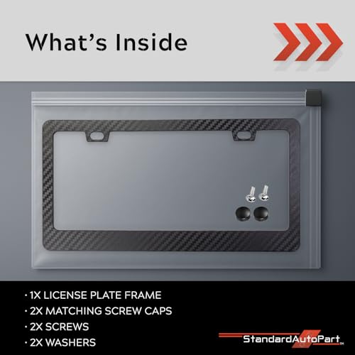 Image of Premium Slim Carbon Fiber Design License Plate Frame - 1 Piece, Durable Plastic, Rust-Free, License Plate Protector, Street Legal, Universal with Screw Caps