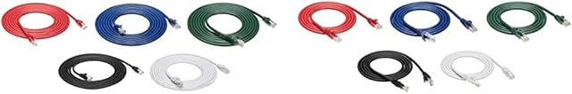 AmazonBasics Snagless RJ45 Cat-6 Ethernet Patch Internet Cable - Pack of 5-1.5 Meters, Black/Red/Blue/White/Green & Snagless RJ45 Cat-6 Ethernet Patch Internet Cable - Pack of 5-3 Meters