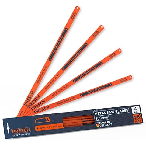 Presch Hacksaw blades 300mm 4 pcs - Handsaw blades for 300mm hacksaws - Bi-metal saw blade 300 mm with HSS cutting edge for non-ferrous metals (copper), stainless steels, plastics Cover