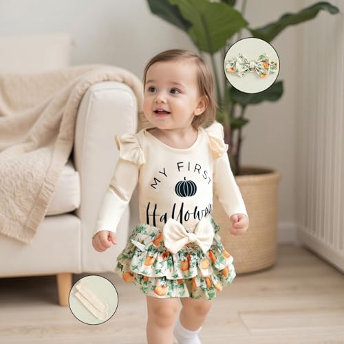 My First Halloween Baby Girl Outfit Newborn Pumpkin Long Sleeve Romper Tutu Skirt Shorts Set Halloween Baby Clothes2