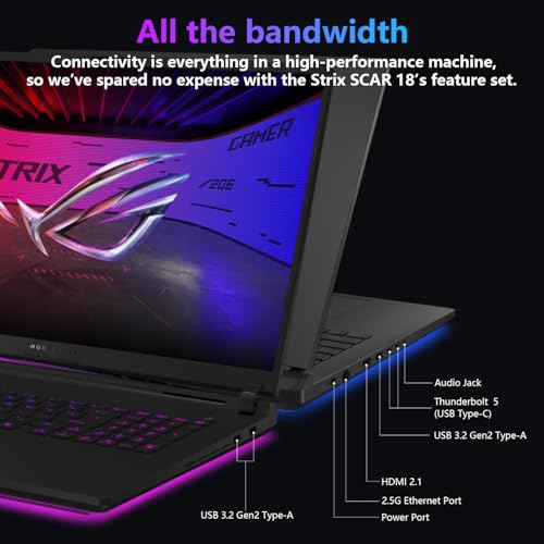 ROG Strix Scar 18 G835 Intel Ultra 9 275HX NVIDIA RTX 5090 Best Gaming Laptop, 18" ROG Nebula HDR 2.5K 240Hz/3ms, 64GB DDR5 RAM, 2TB SSD, Wi-Fi 7, W11P, Bundle con raffreddamento PCO Laptop - Notebook - Immagine 5