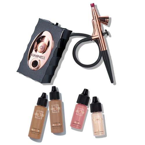 Luminess Air Icon Makeup Airbrush System and 4-Piece Foundation Starter Kit, Deep Coverage - Quick, Easy & Long Lasting Application - Includes Silk 4-In-1 Foundation, Highlighter & Blush