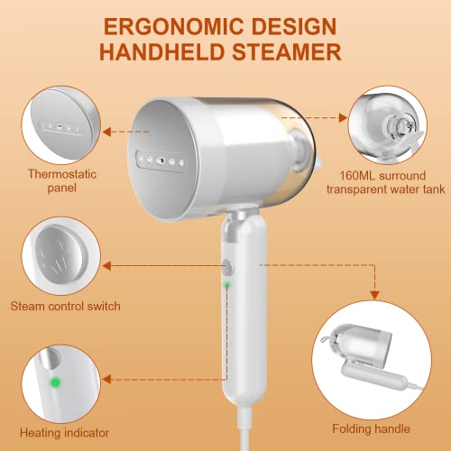 Tc-Junesun Steamer For Clothes, Foldable Portable Handheld Garment Steamer, 15S Fast Heat-Up, 1200W Light Mini Steam Iron Travel Steamer For Clothes With Anti-Heat Glove #TOP2