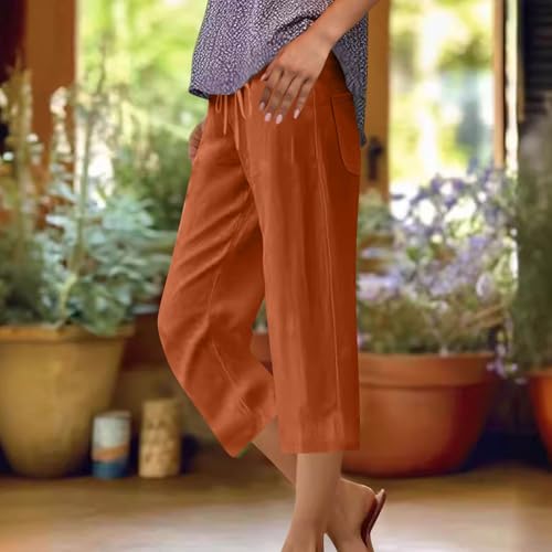 Linen Capri Pants for Women Drawstring Wide Leg Trousers Summer Comfy Casual Capris Beach Clothes with Back Pockets2