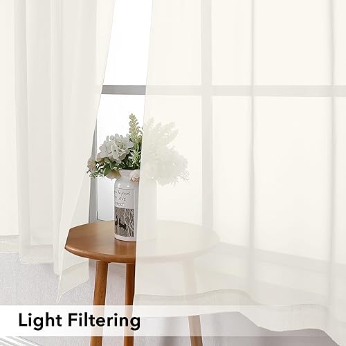 Image of Simplebrand Rod Pocket Top Solid Voile Sheer Curtains for Bedroom, 54 Inch Length Drapes Set of 2, Lightweight and Light Filtering Elegant Ivory Curtains Panels Window Treatment, 42Wx54L, Ivory