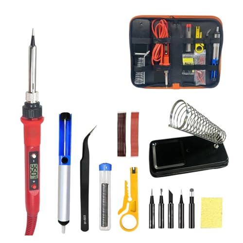 はんだごて セット 80W デジタルはんだごてセットキット 温度調節可能 LCD 溶接ツール セラミックヒーターはんだごて先端 はんだ除去ポンプ DIYや修理に多目的に使える(RED SET)