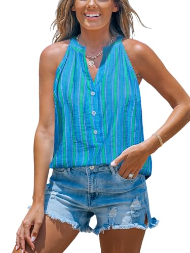 Image of CUPSHE Women's Striped V-Neck Tank Top Button Front Casual Sleeveless