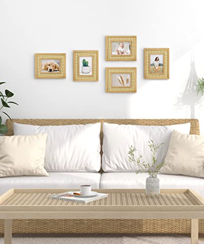 Sumgar 5X7 Picture Frames Boho Photo Frame Moroccan Natural Wood Craft Wicker Rattan Woven Decorative Photo Frame For Wall And Tabletop Family Friends #TOP2