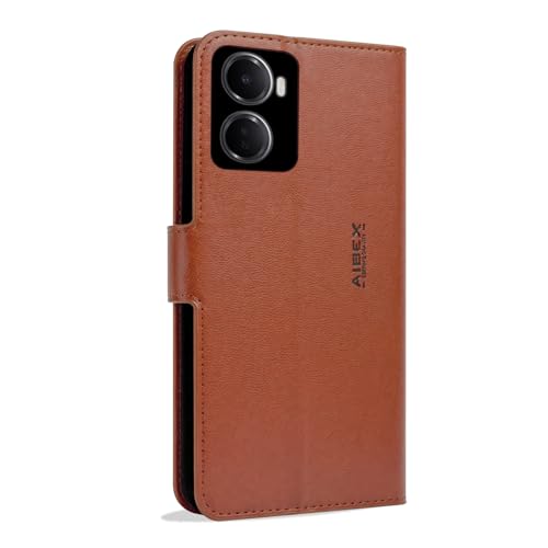 Image of AIBEX Compatible for Redmi 15A 5G Flip Cover Leather Finish | Inside TPU with Card Pockets | Wallet Stand | Complete Protection Flip Case Brown