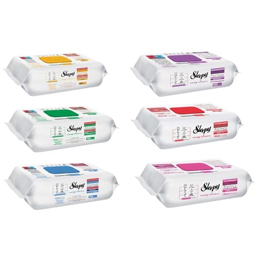 Sleepy - 600 paños de limpieza con lejía añadida, extrafuertes, 6 variedades, para suelo, cocina, baño, kit de limpieza de superficies