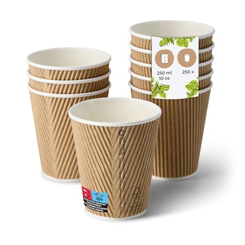 BIOZOYG Gobelet en carton 250 pièces 250 ml / 10 oz, 90 mm - Gobelets jetables pour café - Gobelets en carton pour boissons chaudes - Alternative aux...