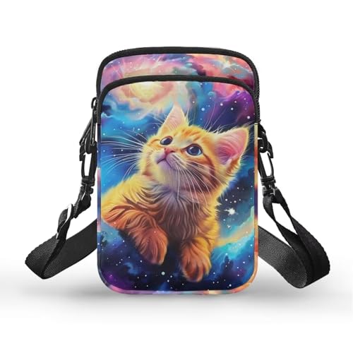 Image of Xpyiqun Cat Purse Crossbody Cell Phone Bag for Women Wallet Shoulder Handbag Galaxy Starry Canvas Messenger Bags Small Cross Body Pouch Zipper Roomy Pockets Travel Organizer Sling Satchel