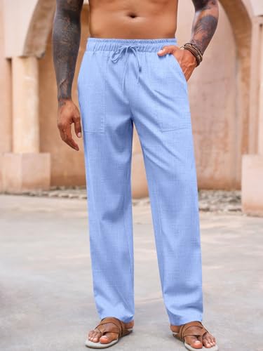Global Recycled Standard Runcati Mens Casual Pants Elastic Waist Summer Beach Yoga Trousers Loose Fit Linen Light
