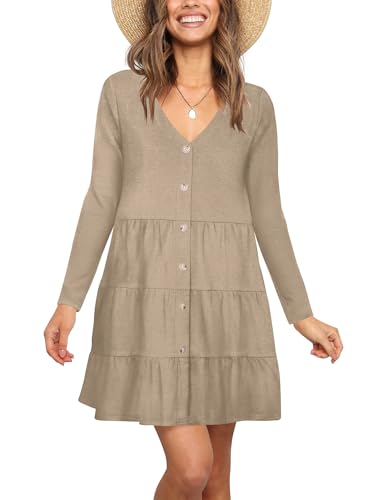 Image of Nova In Sky Women's Summer Dresses 2026 Short Sleeve V-Neck Casual Loose Swing Button Down Casual T Shirt Dresses