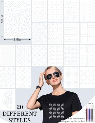 Gezan 20 Pcs Sashiko Stencils 8.3 x 5.9 Inch Plastic Sashiko Template Pattern Geometric Embroidery Stabilizers Drawing Line Template for Hand Quilting Sewing — view 2