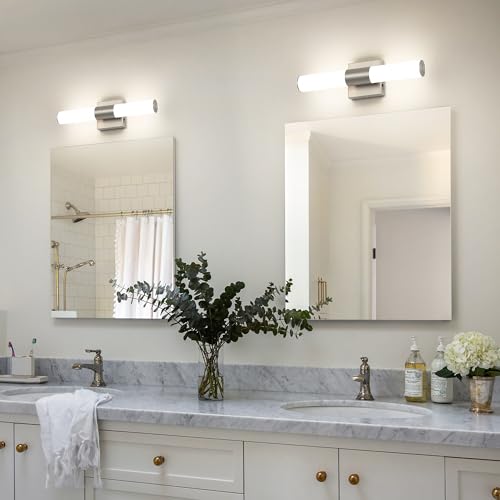 Image of Brushed Nickel Vanity Light for Bathroom Lights Fixtures Over Mirror 5CCT Dimmable Vanity Light Bar 15.74-Inch 12W Bathroom Lighting Fixtures for Mirror