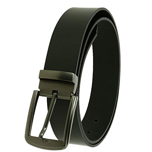 Easily adjustable Men's Leather Belt, Made in FRANCE, PELLAND - Black, 80 cm (31.50 in) / Trousers 6 to 10