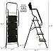 Usinso 4 Step Ladder Tool Ladder Folding Portable Steel Frame MAX 500 lbs Non-Slip Side armrests Large Area Pedals Detachable ToolBag Suitable for Home Office Engineering（Black）