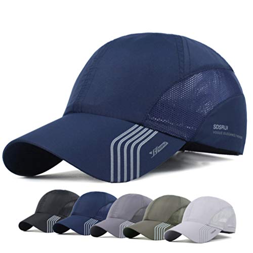 Boné de beisebol KESYOO unissex respirável de secagem rápida boné de malha com aba (preto), Dark Blu