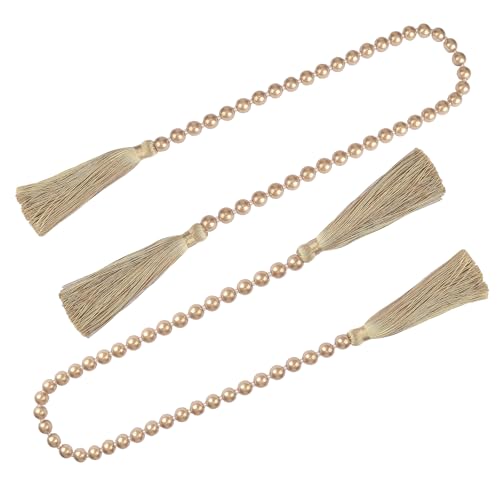 Fenghuangwu 34 Inch Pearl Glass Bead Garland with Tassels-2P,Champagne Gold