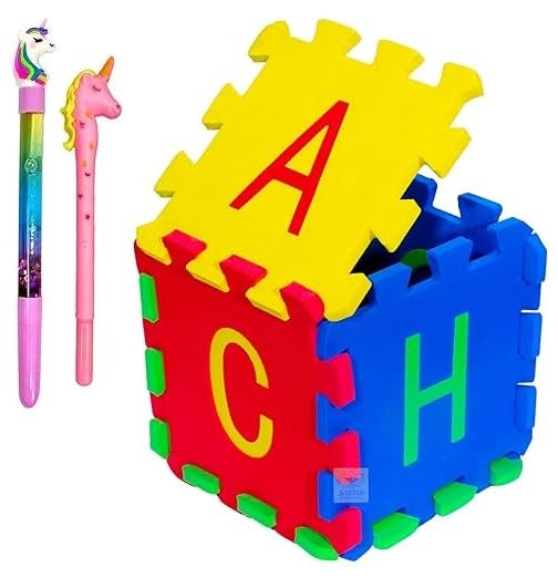 Image of ECLET Stationery Return Gift Set For Kids Design Fancy Writing Cute Gel Pen set with Puzzle Mats Foam Kids Education best for gift and return gift
