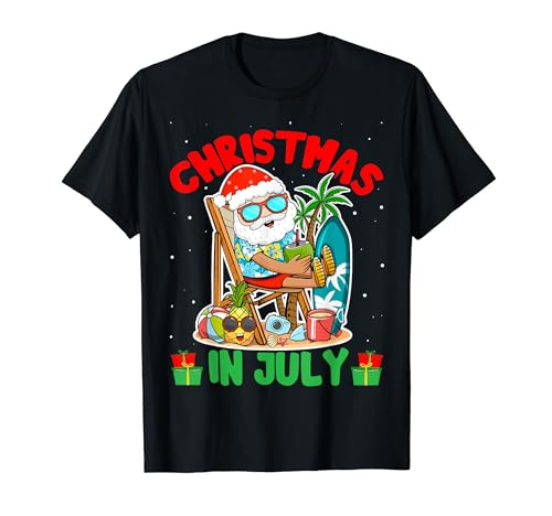 Summer Christmas in July - Tropical Santa Surfing Hawaiian Camiseta