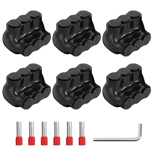 3 Port Insulated Multi Tap Connector 2-14AWG Aluminum to Copper Wire Connectors Single Side Entry Aluminum Electrical Cable Connectors UL Listed with Slotted Allen Hex - 6 Pack