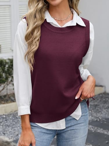 Image of ANRABESS Womens Sweater Vest Summer Sleeveless Crewneck Ribbed Knit Side Button Loose Pullover Tank Tops 2026 Fall Outfits
