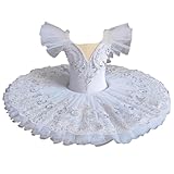 Trajes de Baile para Competición, Tutú con Mangas con Volantes, Vestido de Ballet, Falda de Bailarina, Ropa de Baile de Rendimiento (140 cm)
