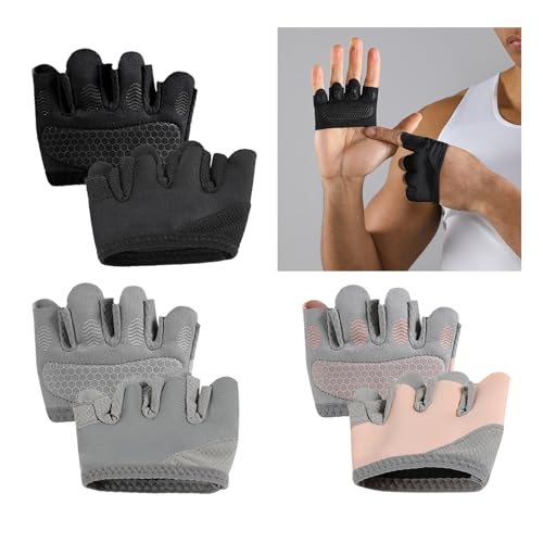 Guantes de gimnasio sin dedos con medio agarre y protección antideslizante transpirable 2