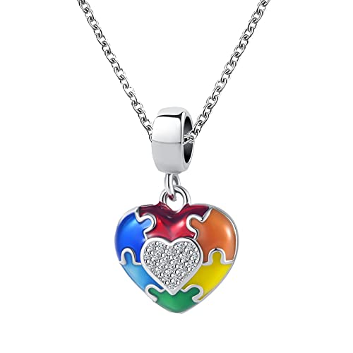 NanMuc Autism Awareness Charm Necklace Puzzle Piece Enamel ASD Pendant- You Fit Me Perfectly Heart Charms
