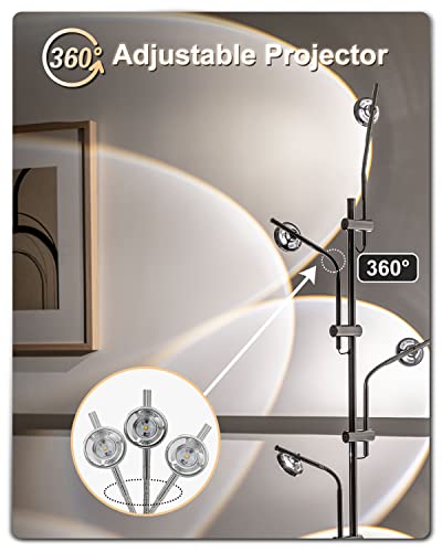 Tacahe Rgbw Halo Projector Floor Lamp - 4000K Led With Replaceable Color Filters - Light And Shadow Mood Light - Multi-Head Ambient Decor Lighting For Bedroom, Living Room - 73" - 12W - Chrome #TOP3