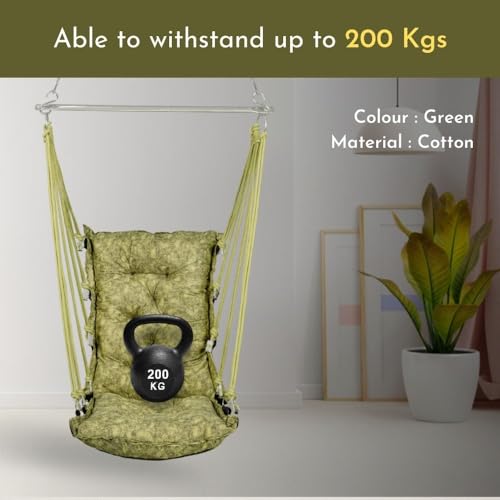 Image of Swingzy Make in India, Soft Leather Velvet Hanging Swing Chair, Jhula for Adults, Swing for Indoor /Outdoor, Home, Balcony & Garden, 200 Kgs Weight Capacity (Green, Free Hanging Accessories)(Cotton)