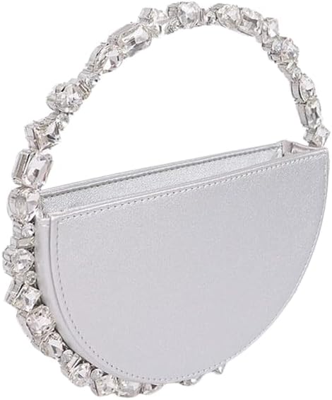 Rhinestone Moon Shape Round Evening Bag Crystal Handheld Circle Clutch Purse for Women’s Parties Weddings Proms