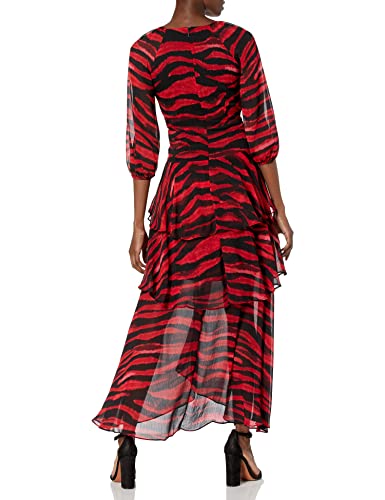 Karl Lagerfeld Paris Women's Dresses Women's Chiffon Animal Print Tiered Maxi, Admiral Red Multi, 0 #TOP1