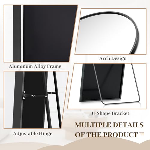 Suidia Arched Full Length Mirror, 58"x21" Floor Mirror Freestanding, Floor Standing Full Body Mirror with Stand for Bedroom, Hanging Mounted for Living Room Cloakroom, Black